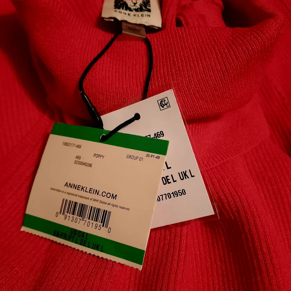 Anne Klein Shirt Women's Large Red Sleeveless Ribbed Turtleneck Sweater Top - Picture 5 of 10